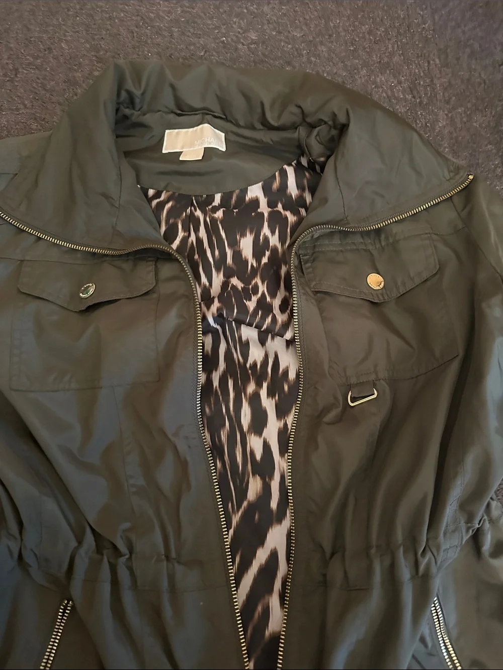 Michael Kors Olive Green Cinch Waist Utility Jacket